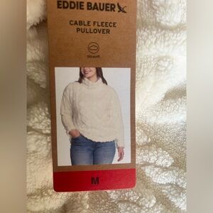 Eddie Bauer Women's Cable Fleece Pullover Ivory medium NWT